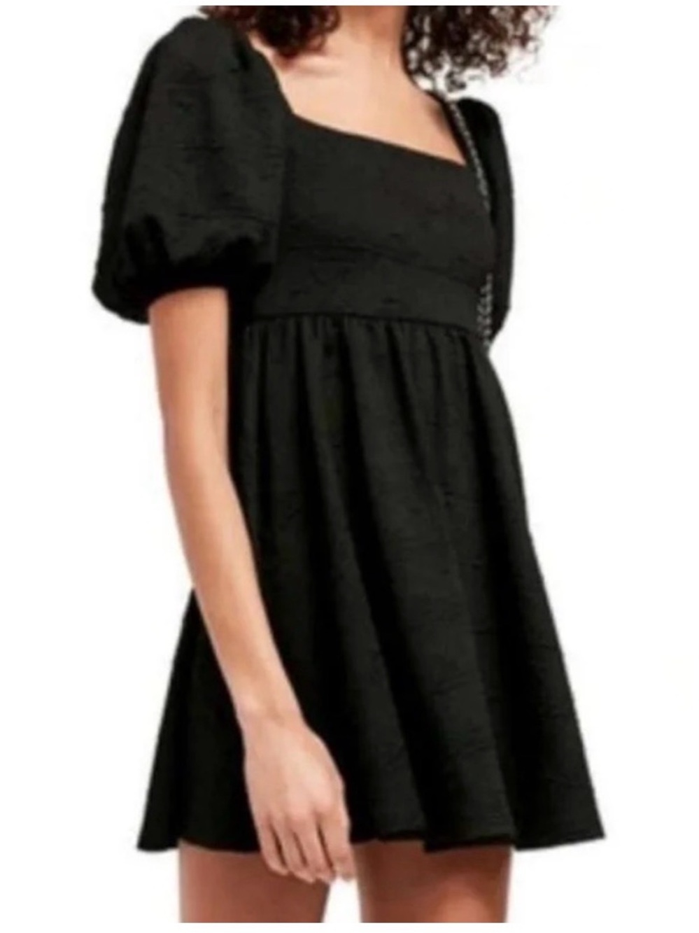 Free People‎ Black Textured Babydoll Mini Dress | Size XS